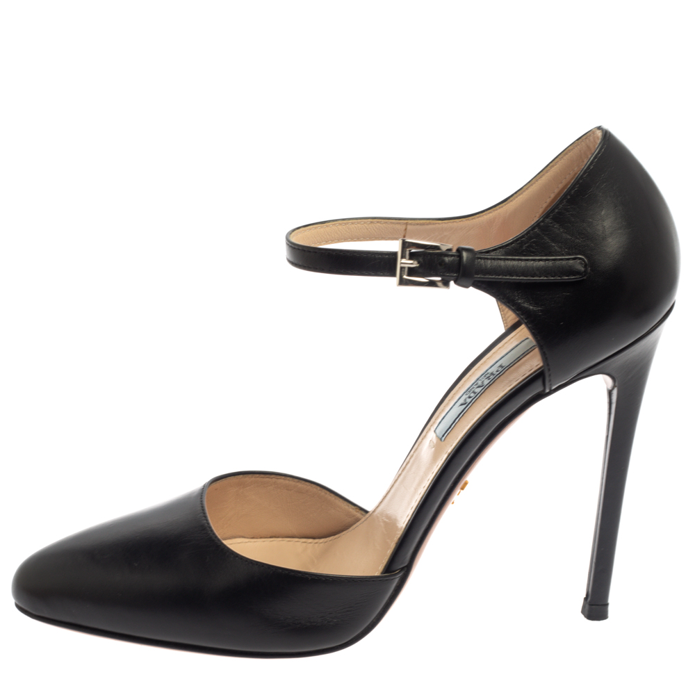 

Prada Black Leather D'orsay Ankle Strap Pumps Size