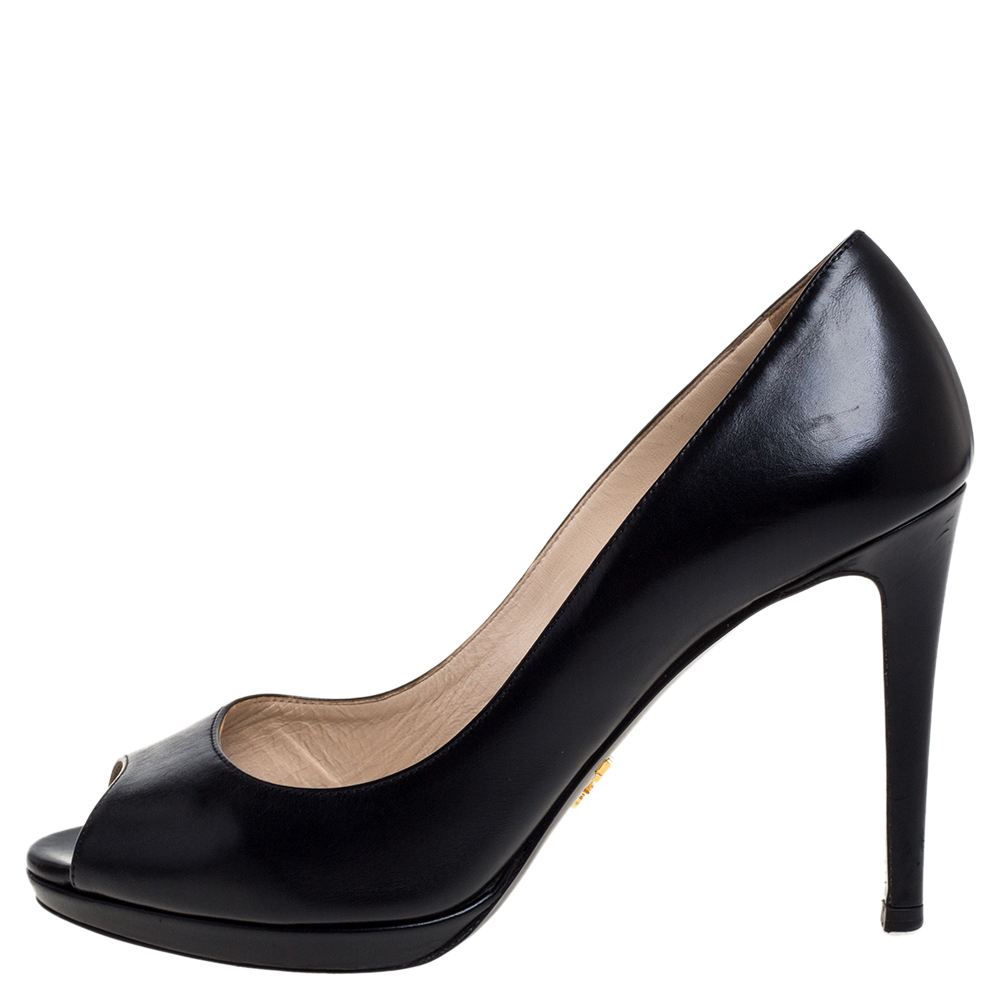 

Prada Black Leather Peep Toe Pumps Size