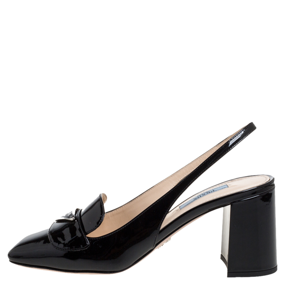 

Prada Black Patent Leather Slingback Sandals Size