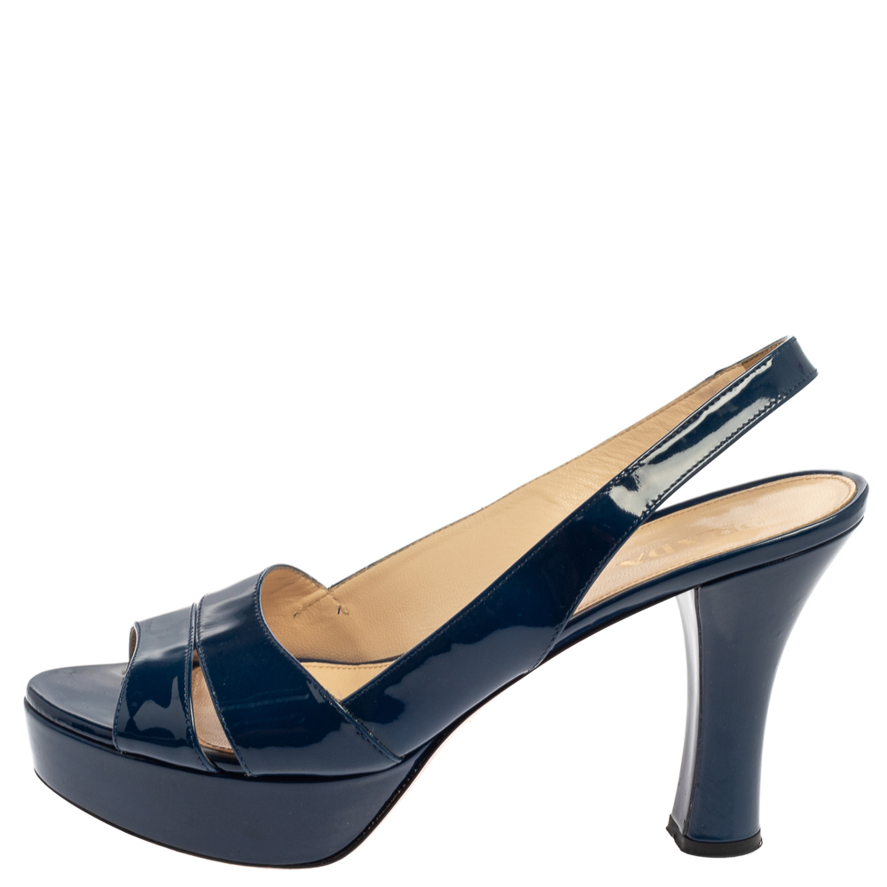 

Prada Blue Patent Leather Platform Slingback Sandals Size