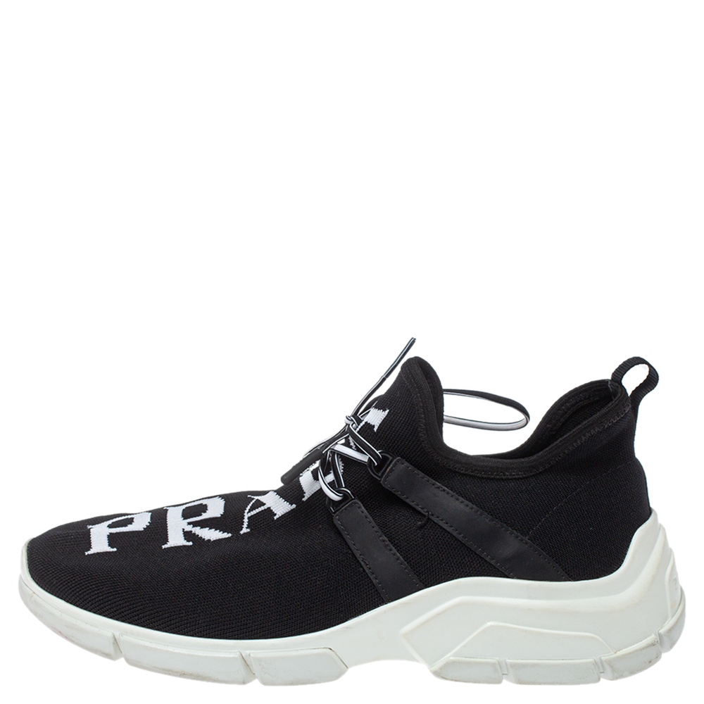 

Prada Black Knit Fabric XY Logo Low Top Sneakers Size