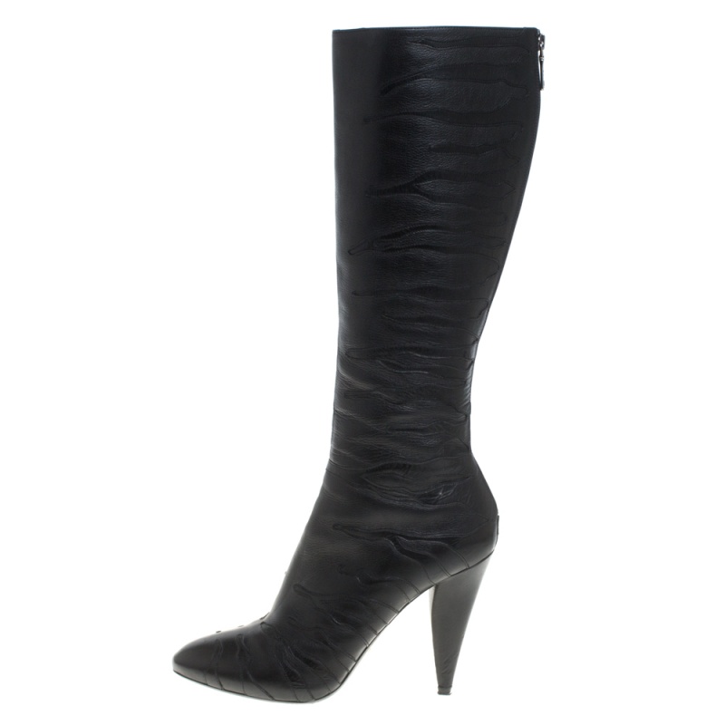 

Prada Black Leather Knee Length Boots Size
