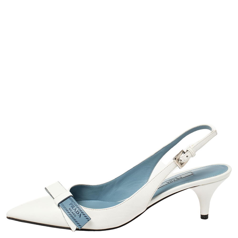 

Prada White Leather Bow Pointed Toe Slingback Sandals Size