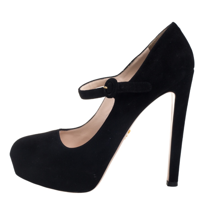 

Prada Black Suede Platform Mary Jane Pumps Size