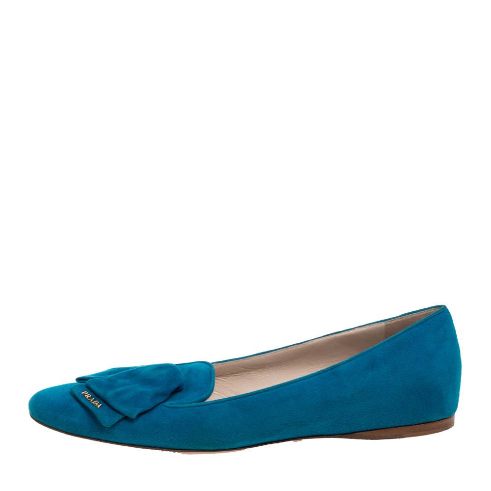 

Prada Blue Suede Bow Ballet Flats Size