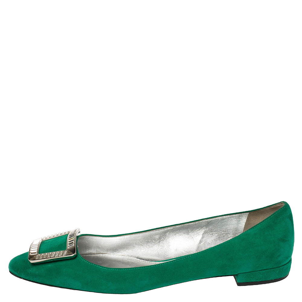 

Prada Green Suede Embellished Ballet Flats Size