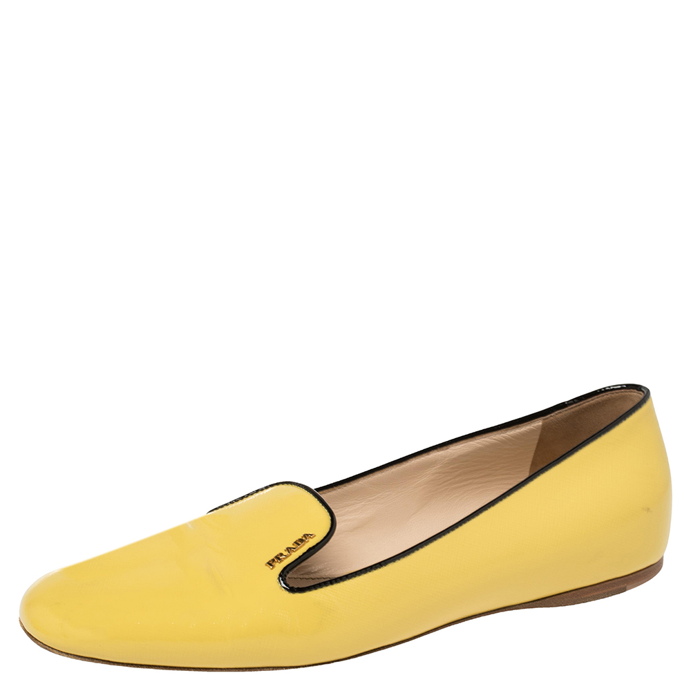 Pre-owned Prada Yellow Patent Leather Smoking Slippers Size 39
