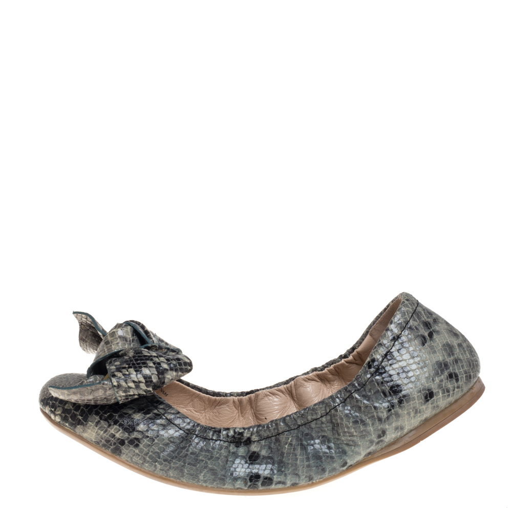 

Prada Multicolor Snakeskin Embossed Leather Bow Ballet Flats