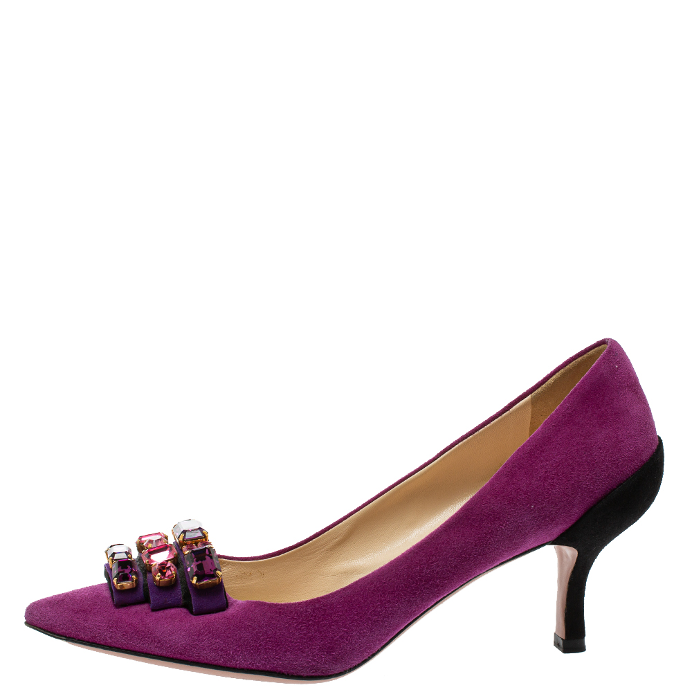 

Prada Purple/Black Suede Embellished Pointed Toe Pumps Size
