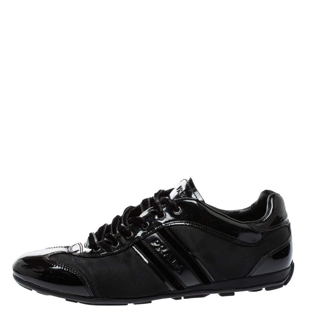 

Prada Black Patent Leather And Nylon Low Top Sneakers Size