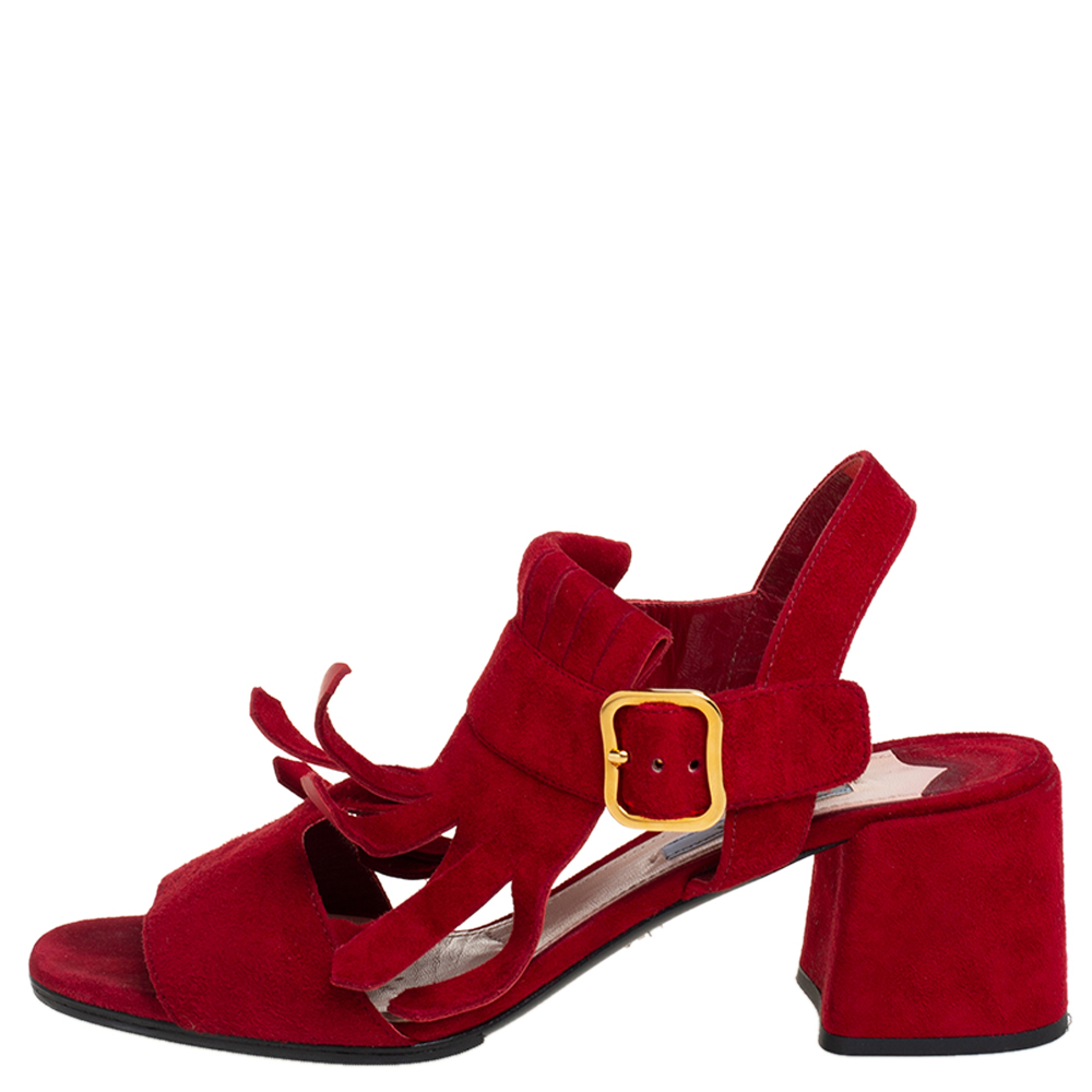 

Prada Red Suede Kiltie Slingback Sandals Size