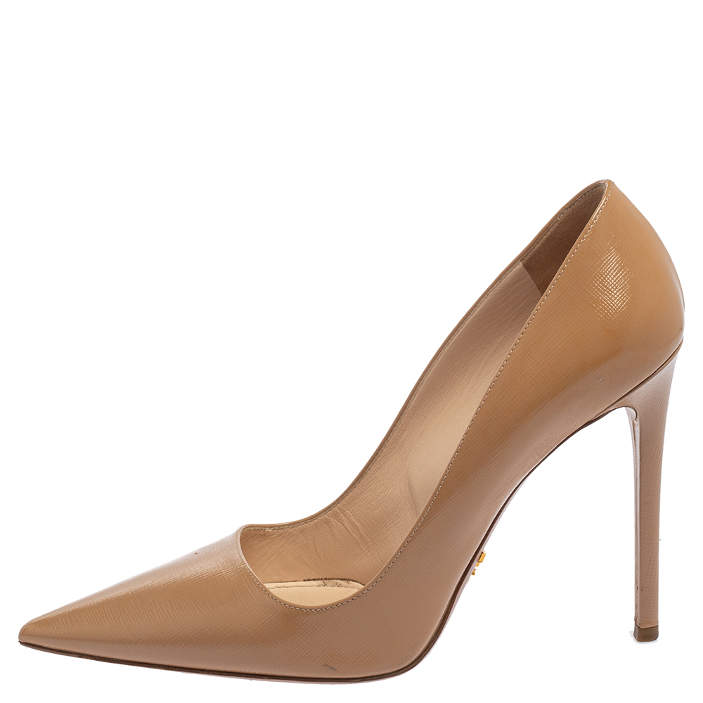 

Prada Beige Patent Leather Saffiano Pointed Toe Pumps Size