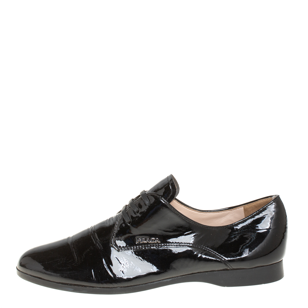 

Prada Black Patent Leather Lace up Derby Size