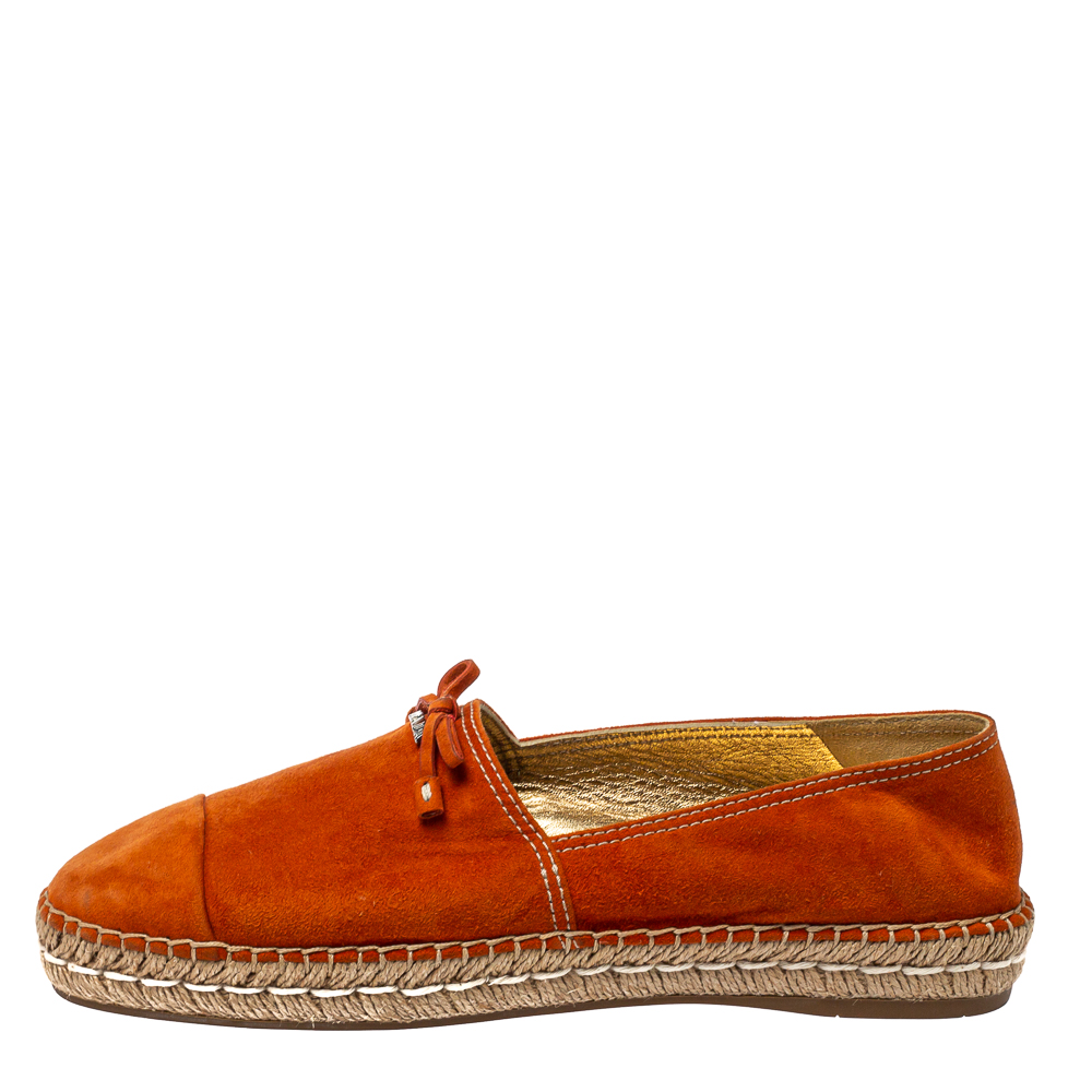 

Prada Orange Suede Bow Detail Espadrilles Flats Size