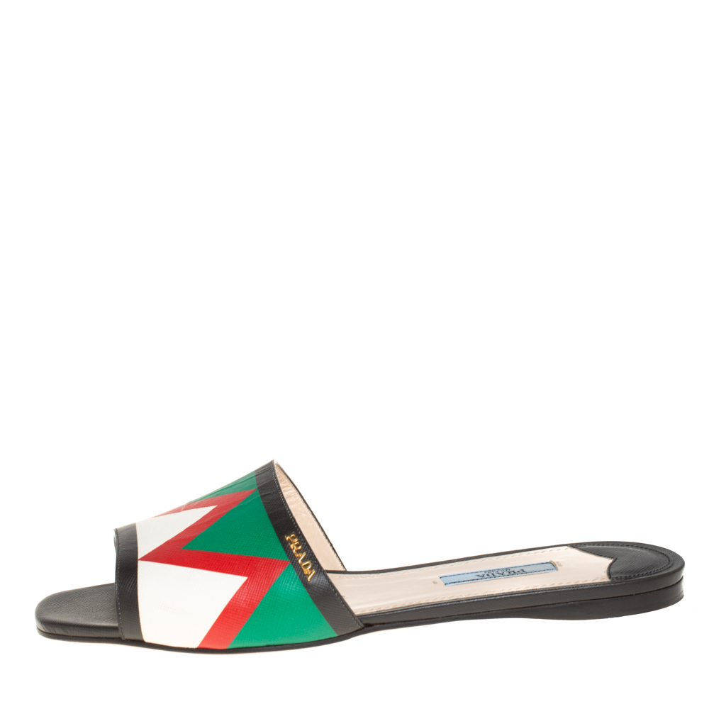 

Prada Multicolor Leather Flat Slides Size