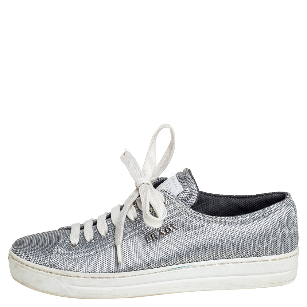 

Prada Silver Fabric Low Top Sneakers Size