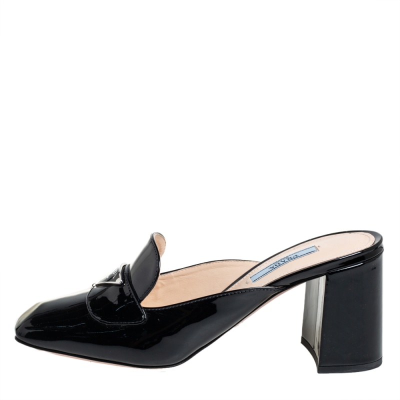 

Prada Black Patent Leather Mules Loafer Size