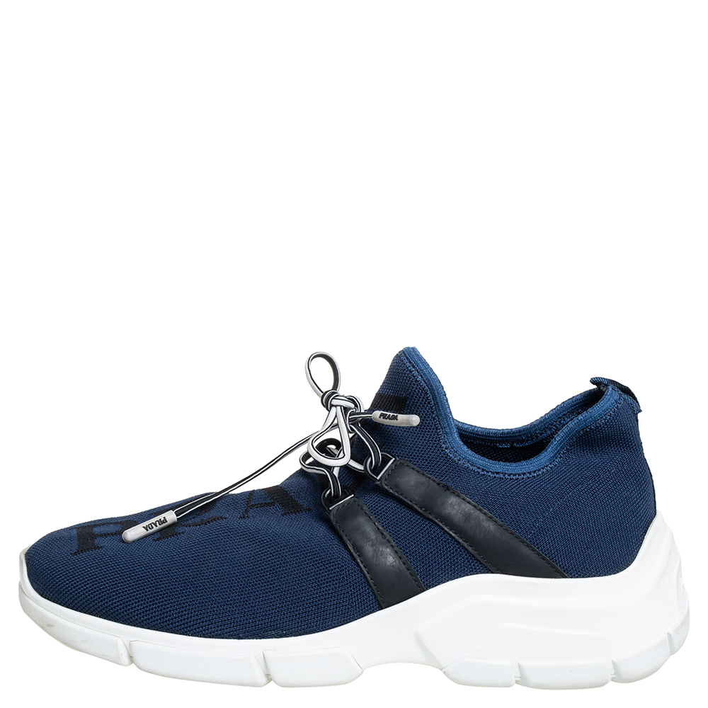 

Prada Navy Blue Knit Fabric Low Top Sneakers Size