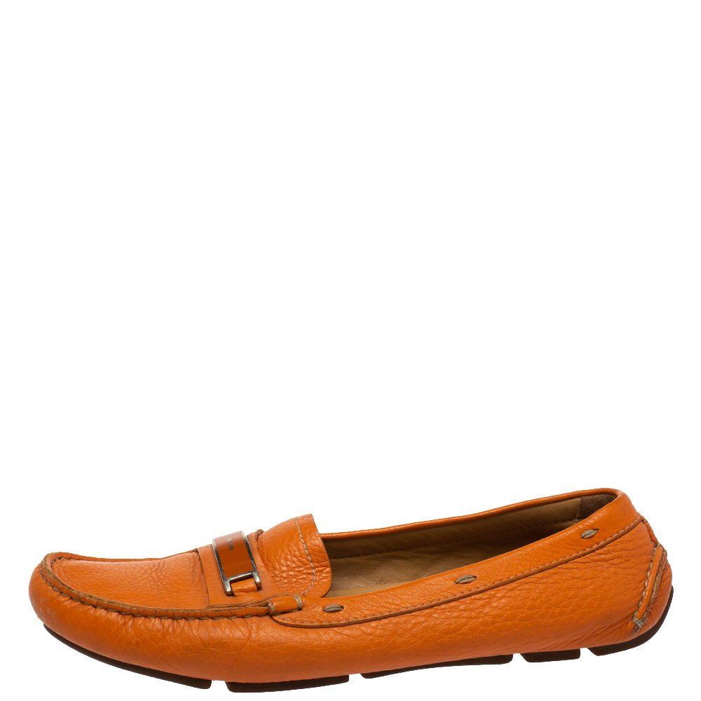 

Prada Orange Leather Slip On Loafers Size