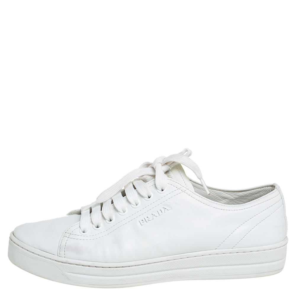 

Prada White Leather Lace Up Low Top Sneakers Size