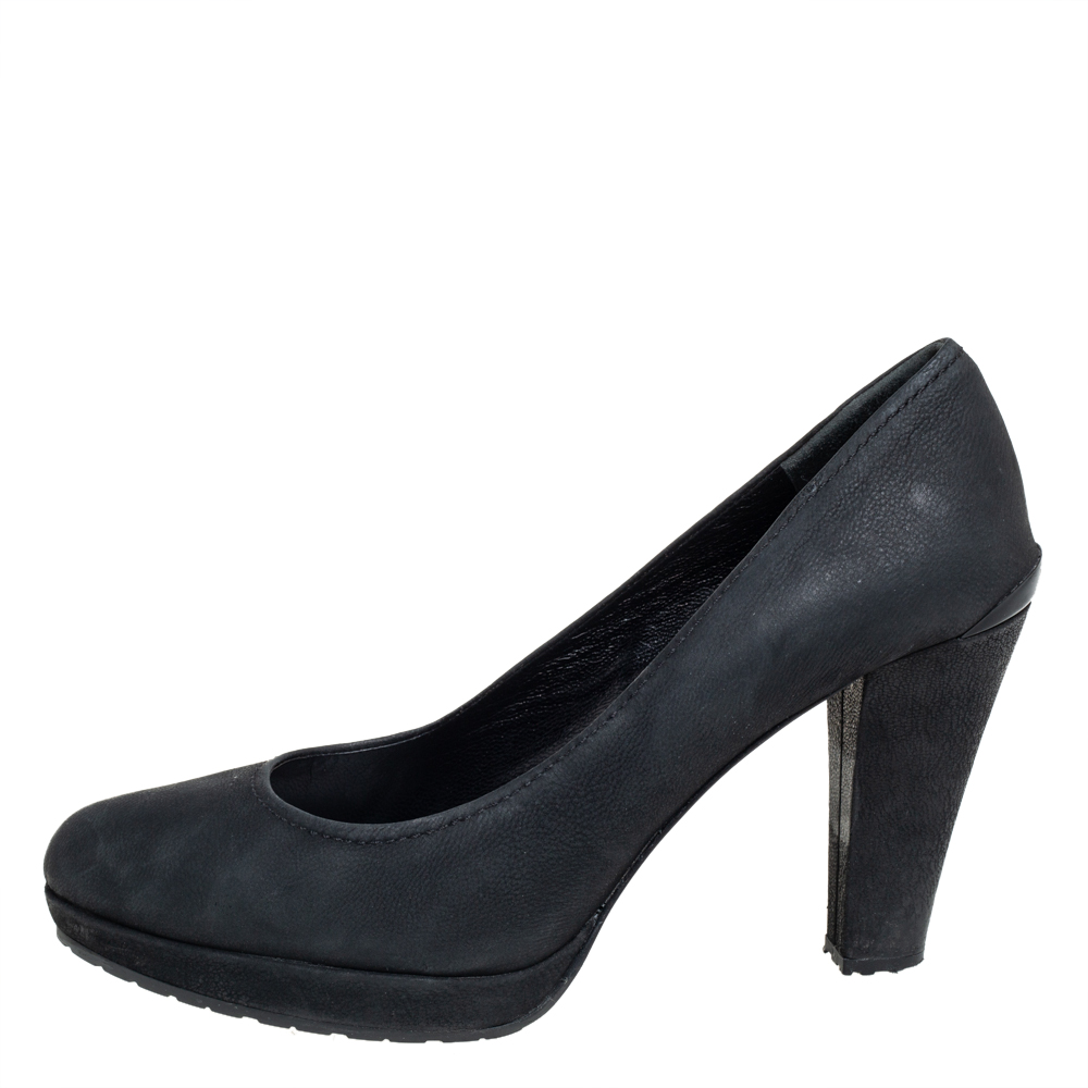

Prada Black Nubuck Platform Block Heel Pumps Size