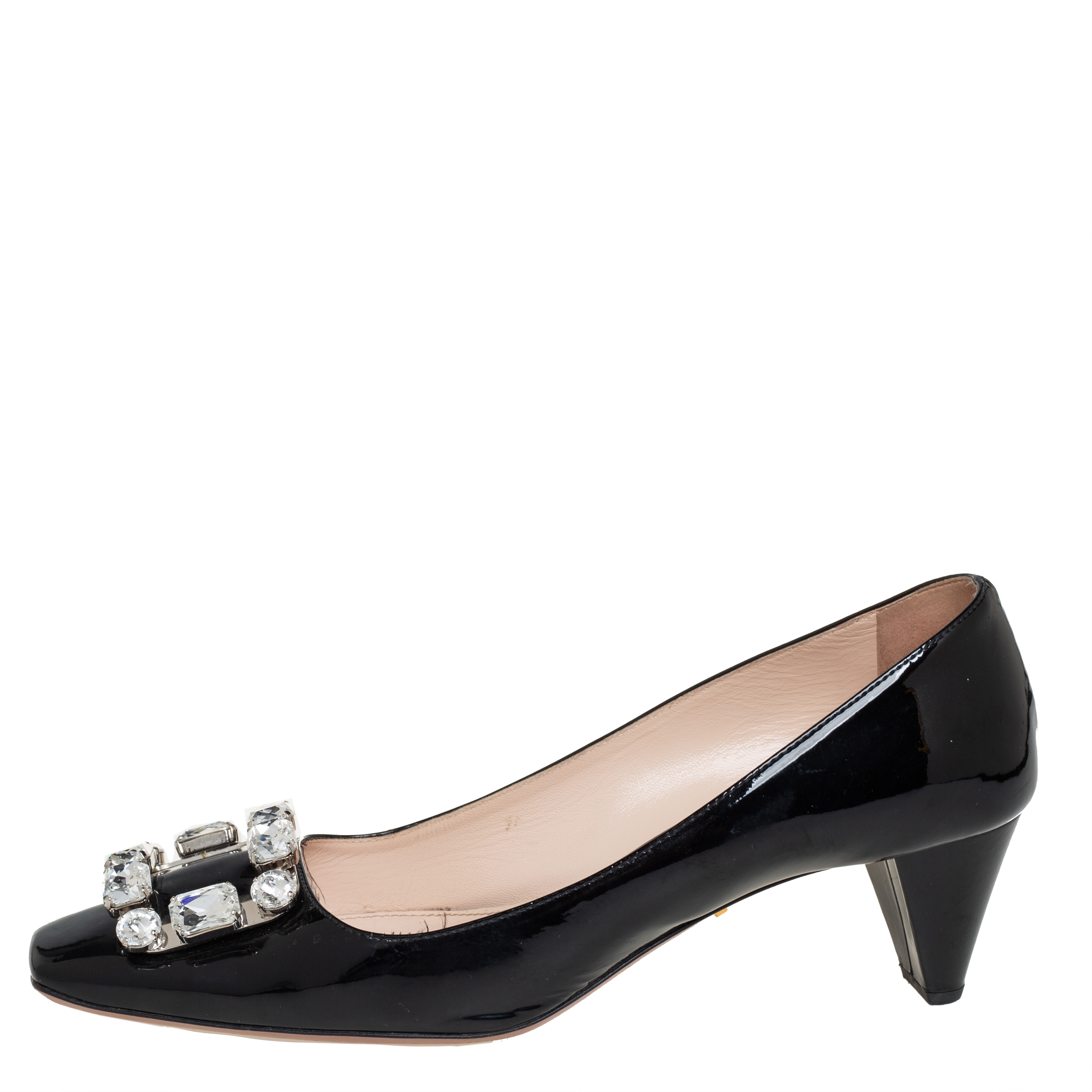 

Prada Black Patent Leather Crystal Buckle Pumps Size