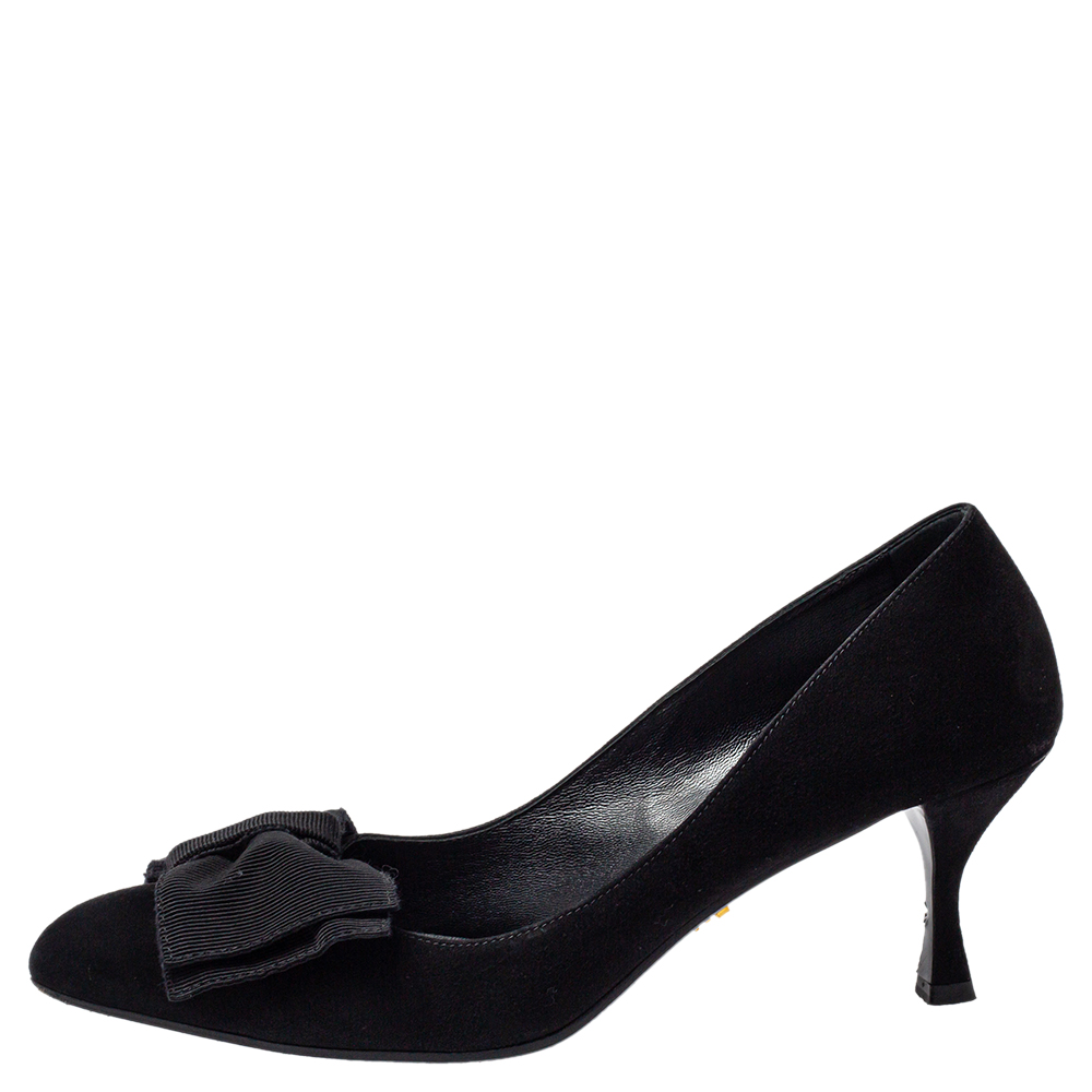 

Prada Black Suede Bow Pointed Toe Pumps Size