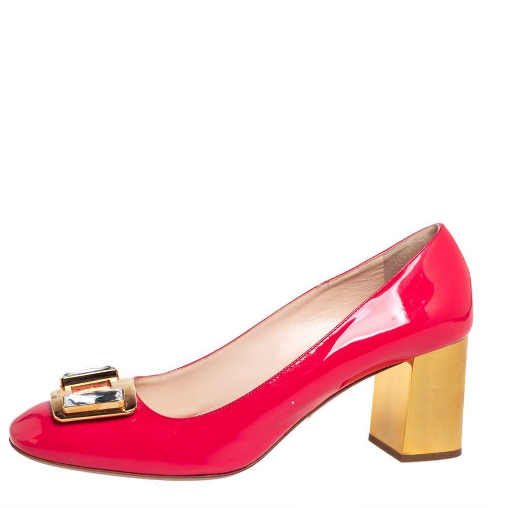 

Prada Pink Patent Leather Embellished Square Toe Pumps Size