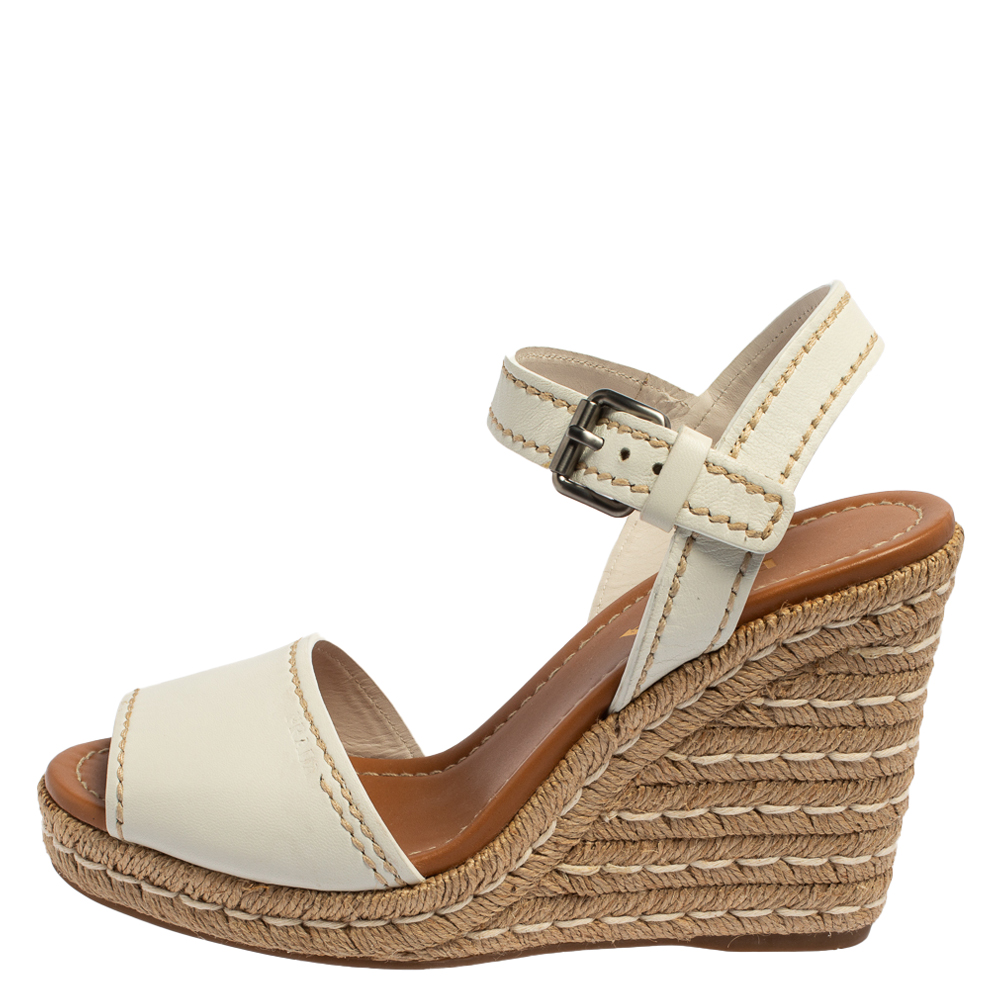 

Prada White Leather Espadrille Wedge Sandals Size