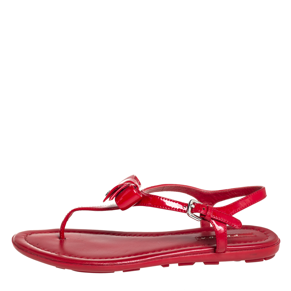 

Prada Red Patent Leather Bow Sandals Size