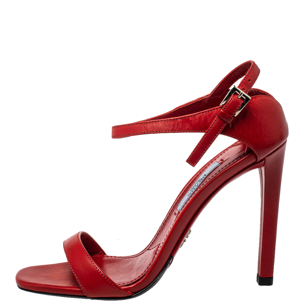 

Prada Red Leather Ankle Strap Sandals Size