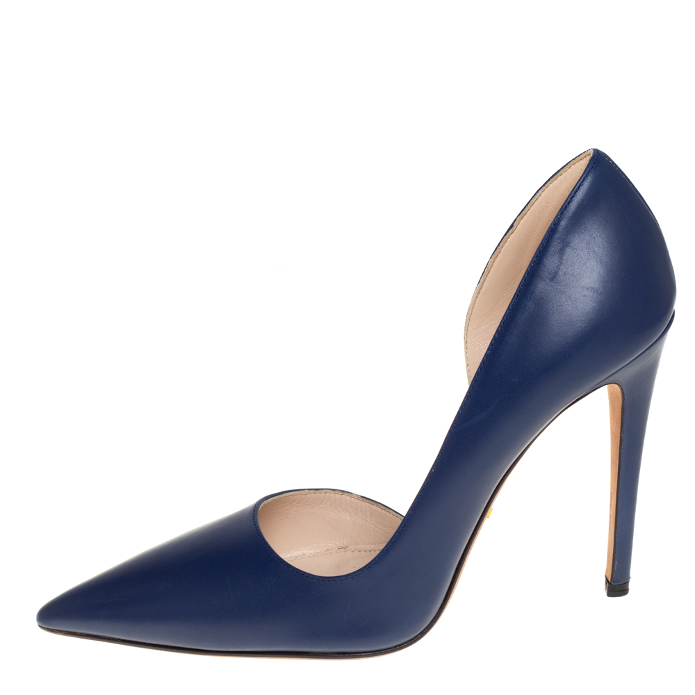 

Prada Blue Leather D'orsay Pointed Toe Pumps Size