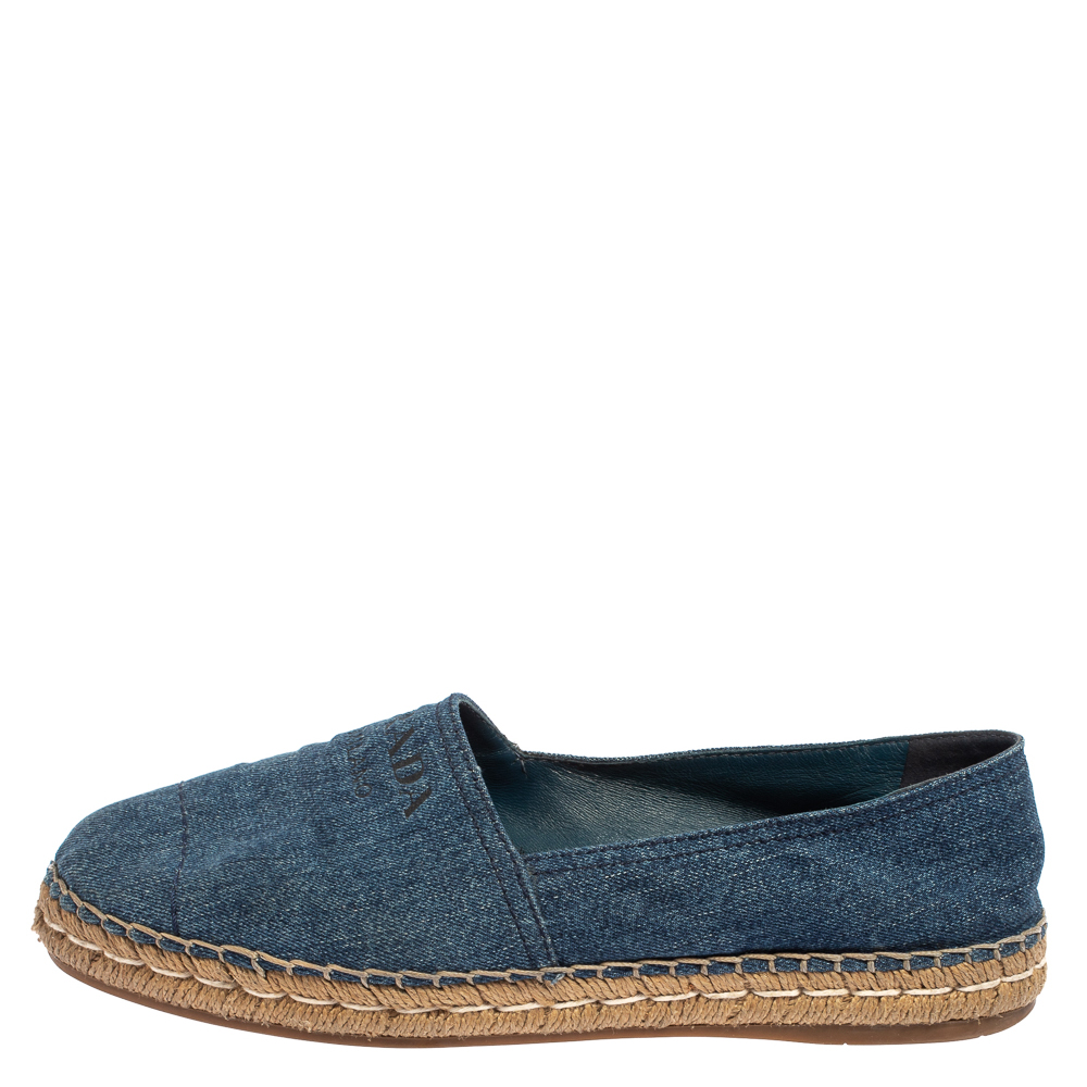 

Prada Blue Denim Canvas Espadrille Flats Size