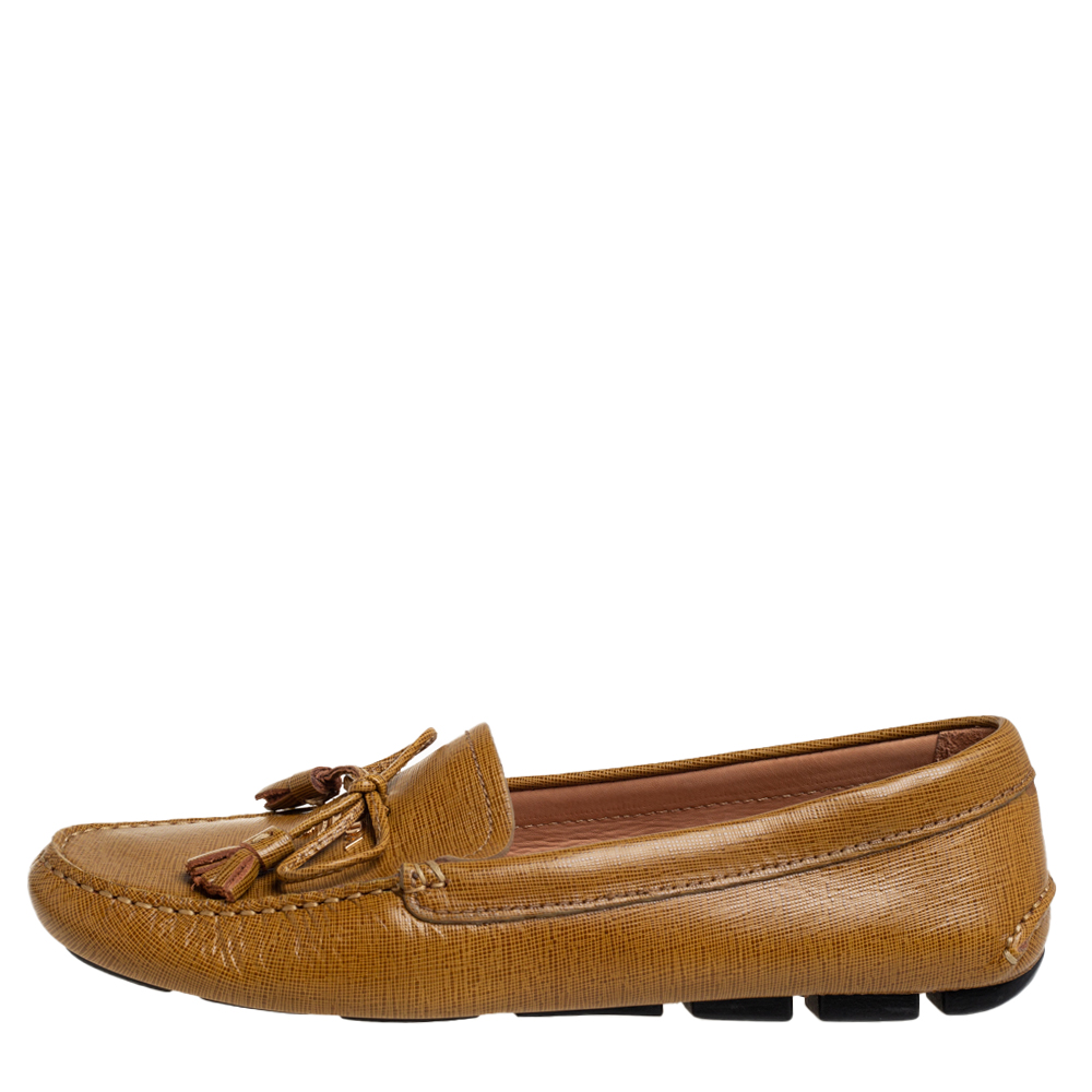 

Prada Light Brown Leather Slip On Loafers Size