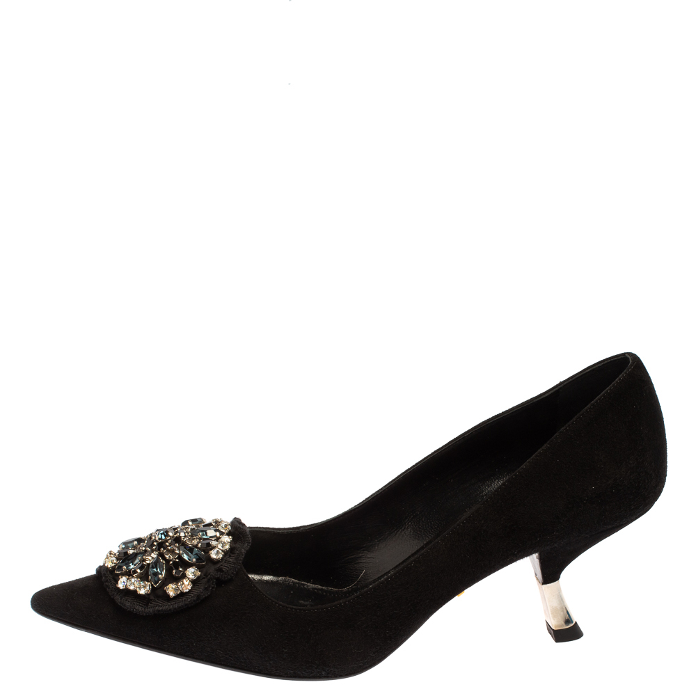 

Prada Black Suede Embellished Pointed Toe Pumps Size
