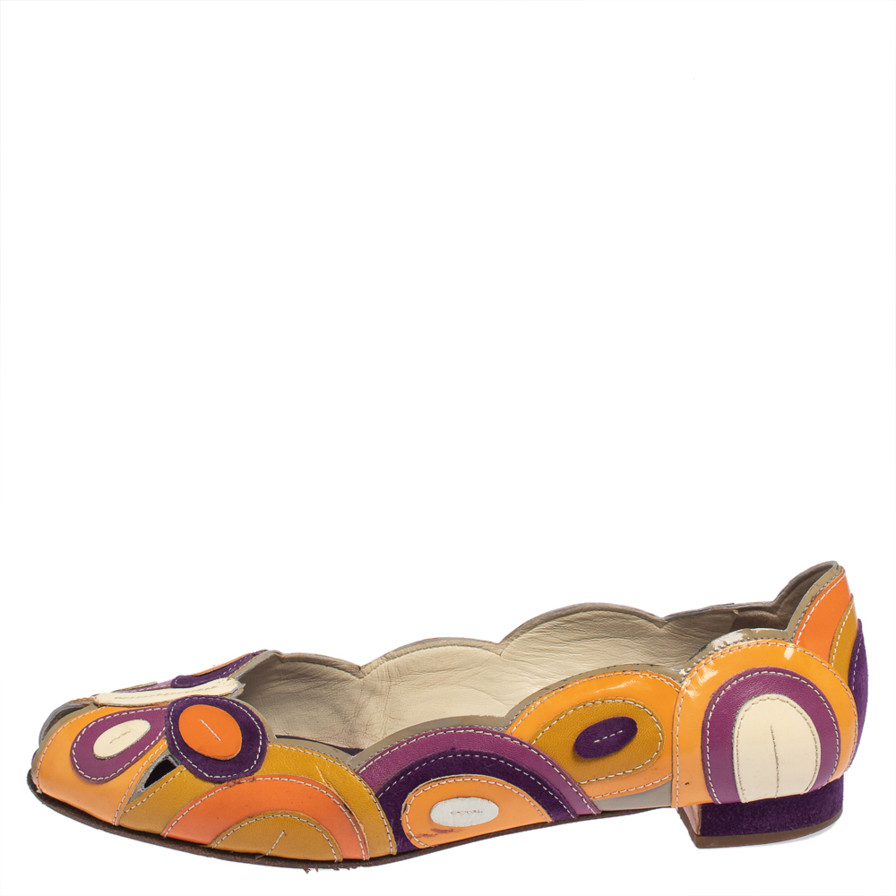 

Prada Multicolor Patent Leather Butterfly Peep To Ballet Flats Size