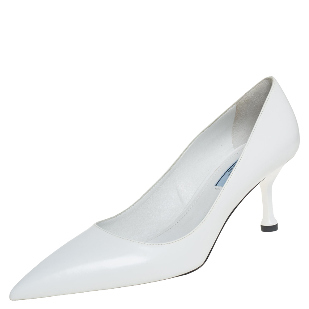 Pre-owned Prada White Patent Leather Pointed Toe Pumps Size 38