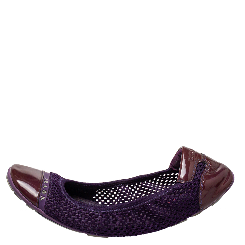 

Prada Purple Mesh And Patent Leather Cap Toe Ballet Flats Size