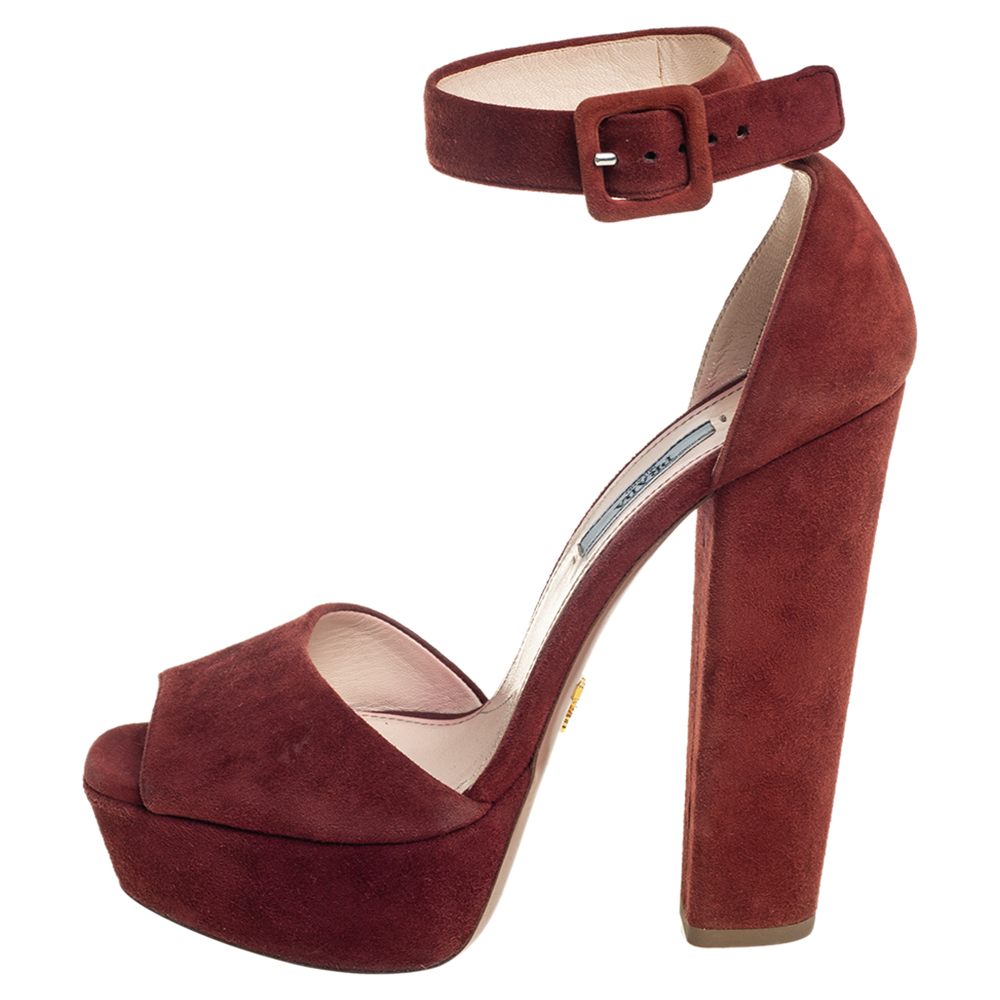 

Prada Brown Suede Platform Ankle Strap Sandals Size