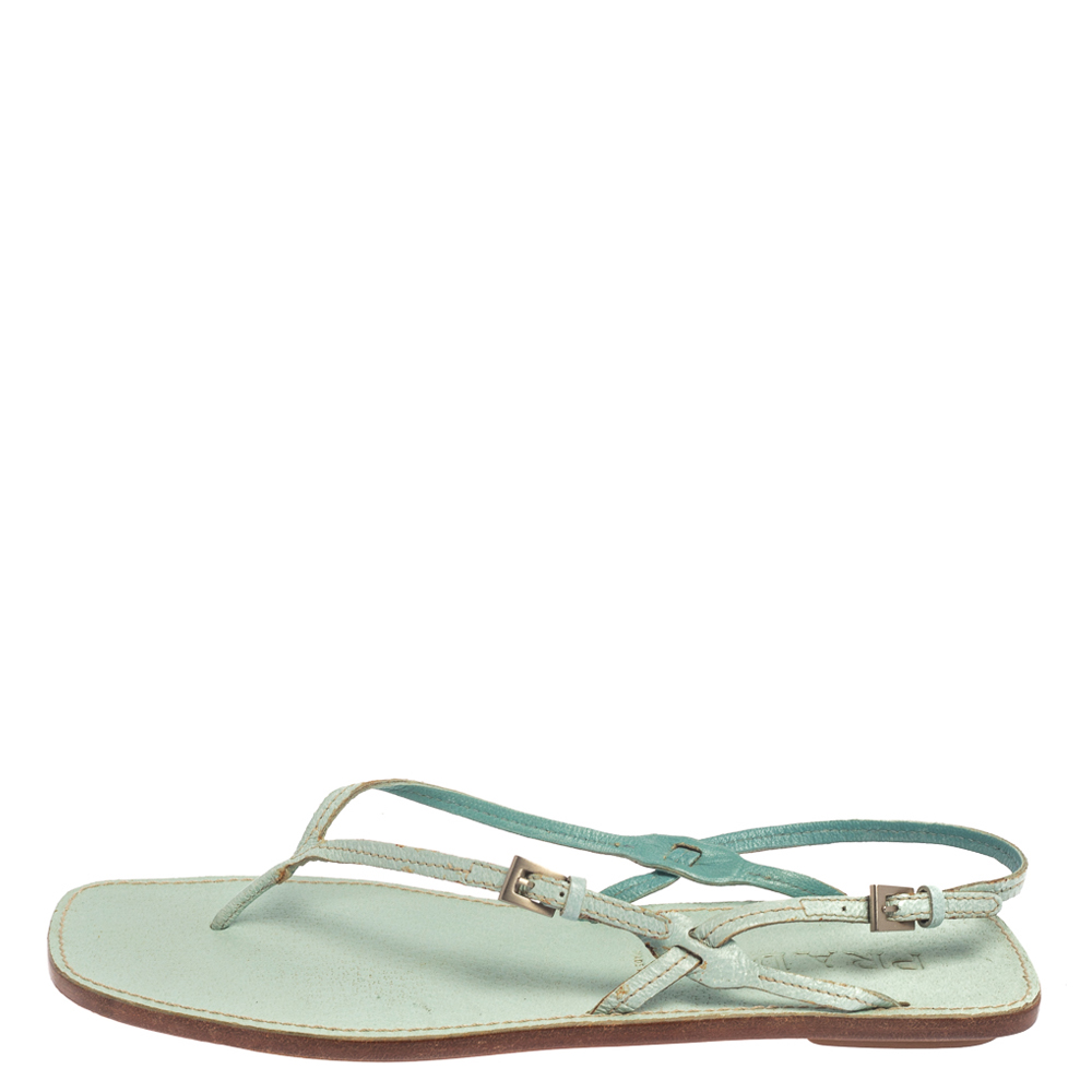 

Prada Blue Leather Thong Sandals Size