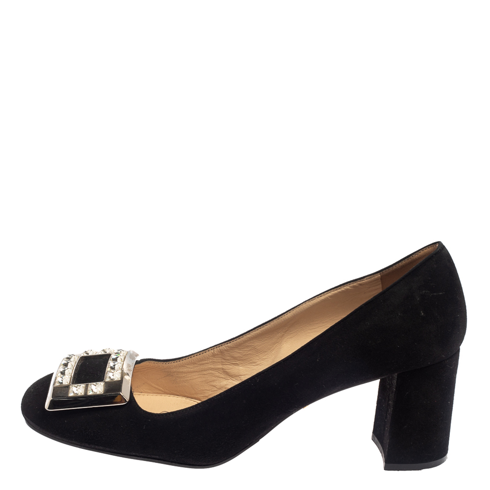 

Prada Black Suede Block Heel Pumps Size