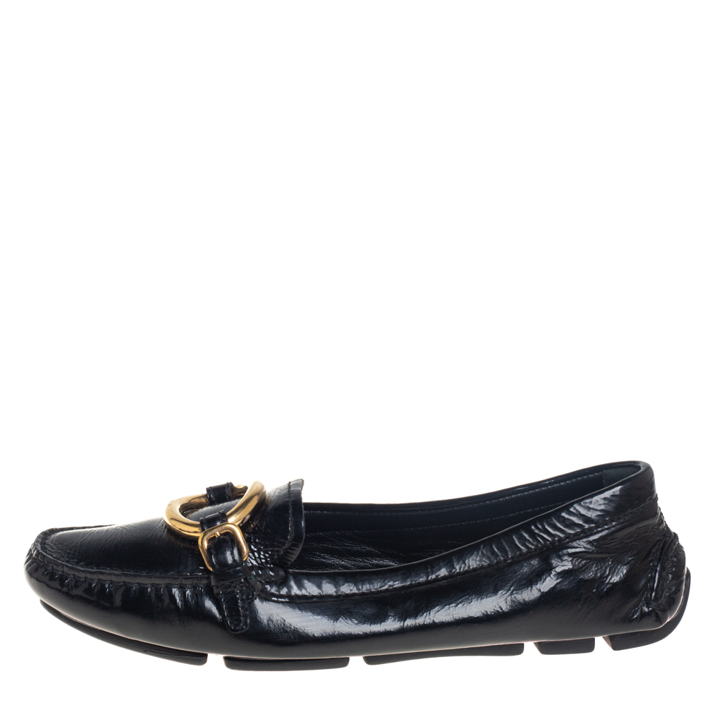 

Prada Black Patent Leather Slip On Loafers Size