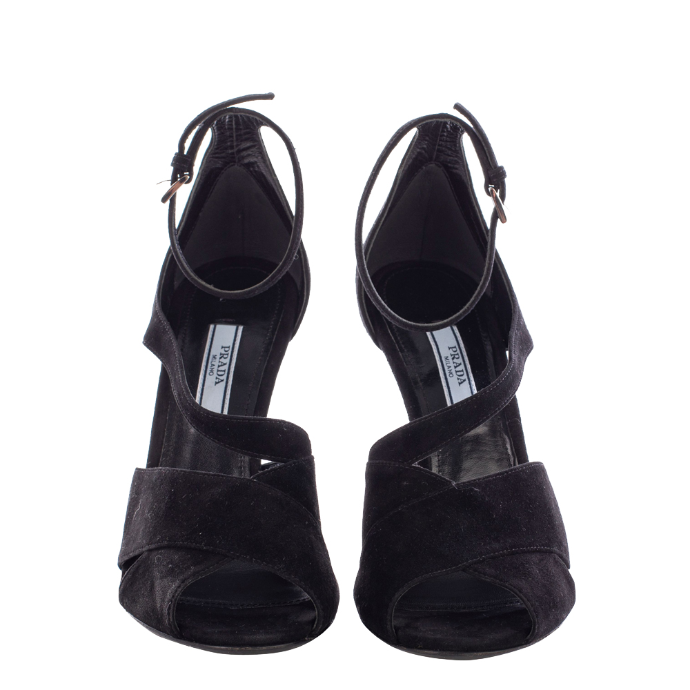 

Prada Black Suede High Heel Crisscross Sandals Size EU