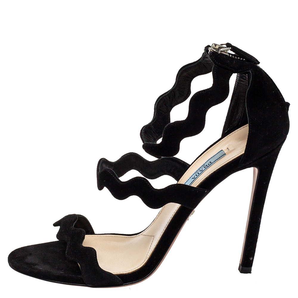 

Prada Black Suede Wavy Strap Sandals Size