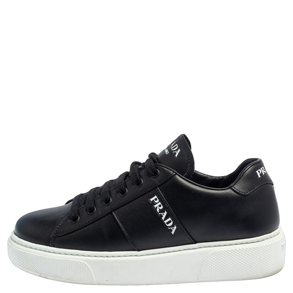 

Prada Black Leather Low Top Platform Sneakers Size