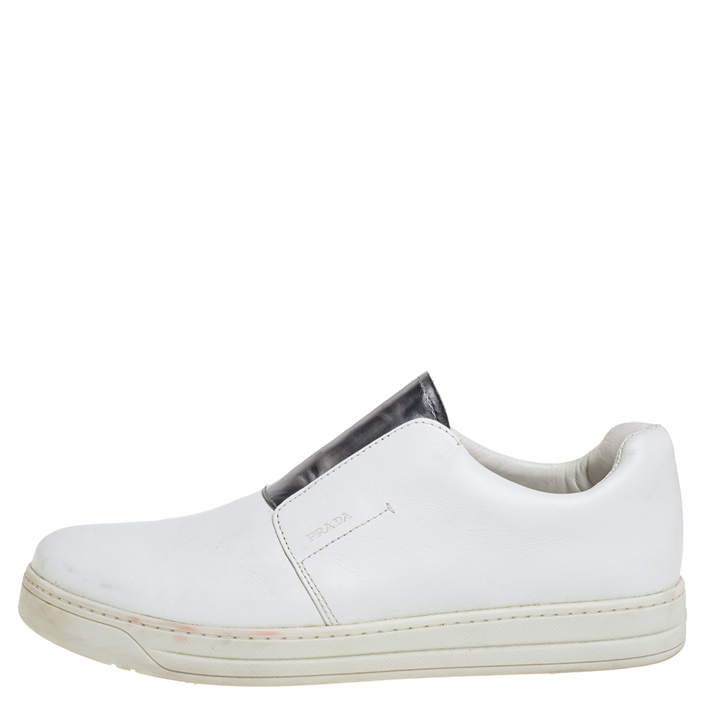 

Prada White Patent And Leather Slip on Sneakers Size