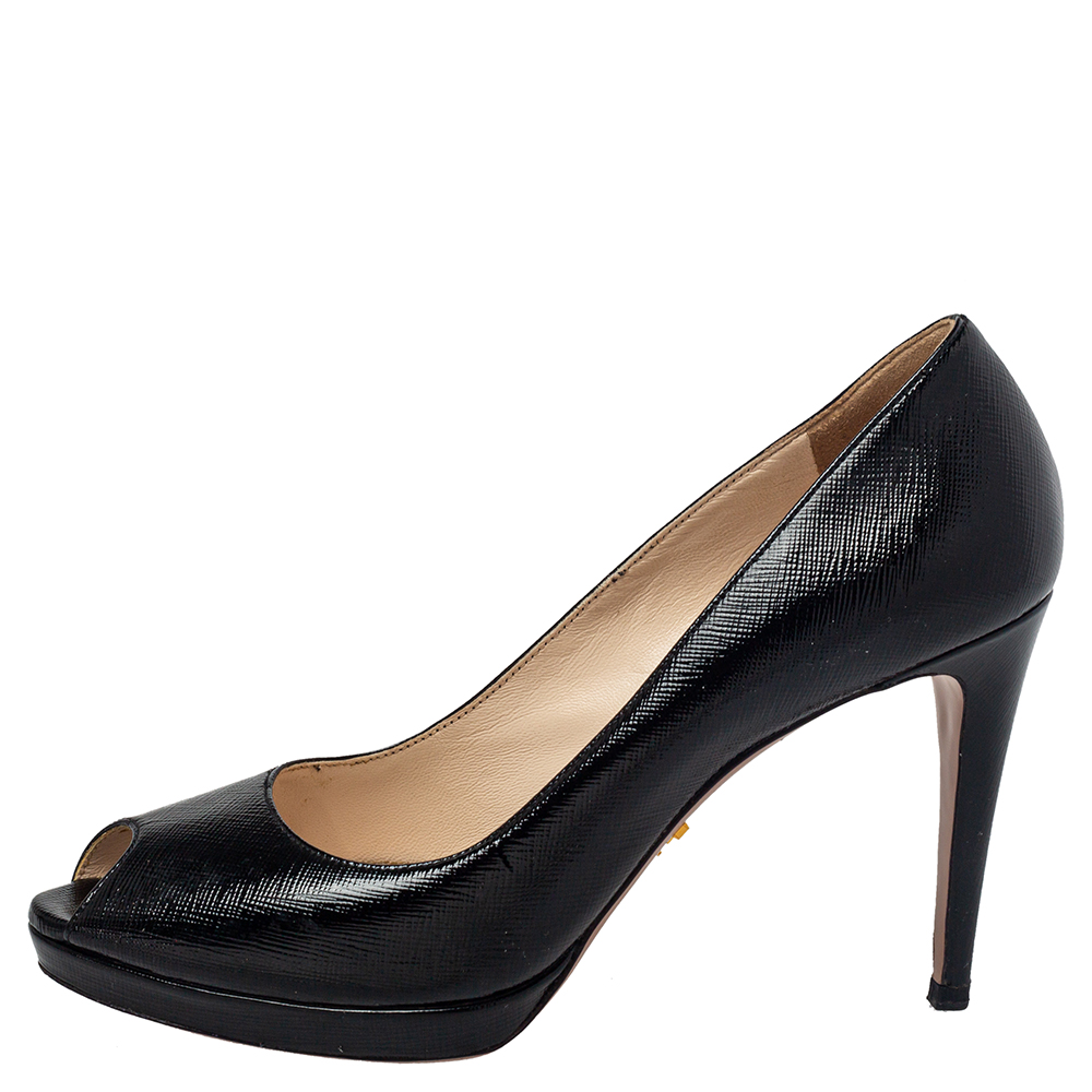 

Prada Black Leather Peep Toe Pumps Size