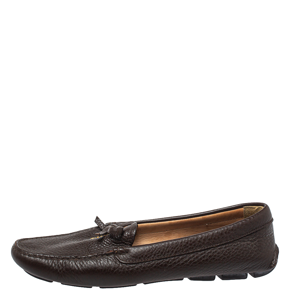 

Prada Brown Leather Bow Slip On Loafers Size