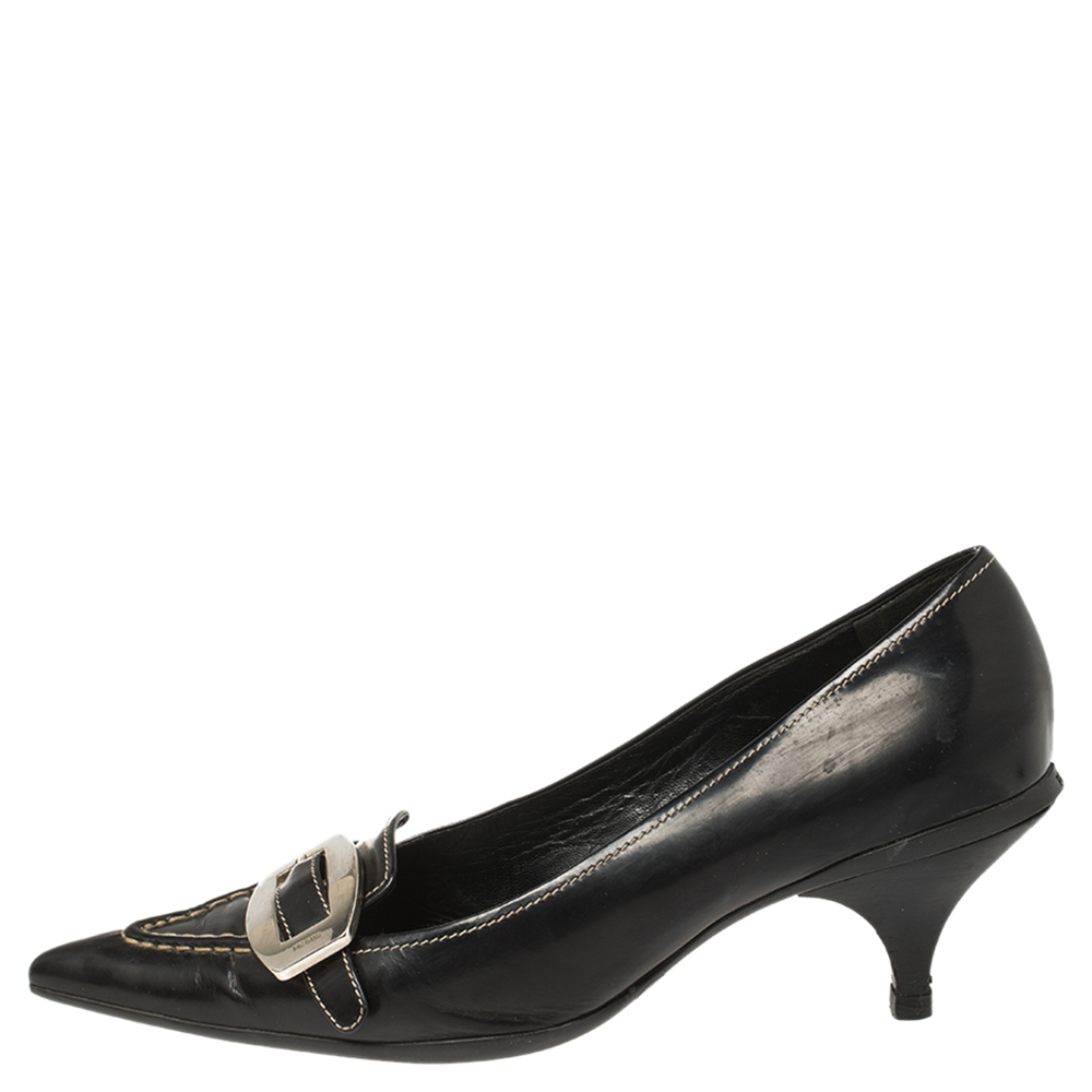

Prada Black Leather Buckle Pointed Toe Pumps Size