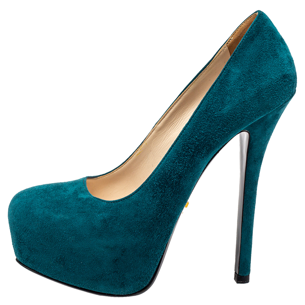 

Prada Blue Suede Platform Pumps Size